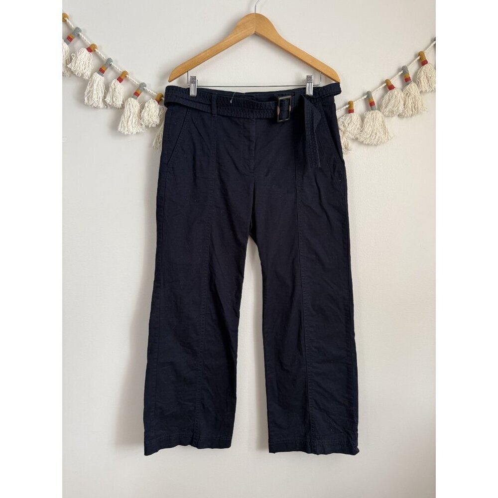 Ann Taylor Weekend Utility Straight Leg Belted Navy Pant Capsule Wardrobe Dressy